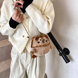 Handmade crochet lion bucket bag for kids with adjustable knit shoulder strap