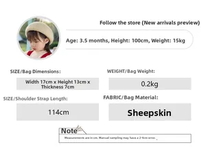 Detail specifications of nubuck leather kids crossbody bag measuring 17x13x7cm with strap