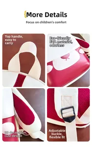 Vue détaillée du sac à dos enfant rouge et blanc avec poignée et coque en EVA