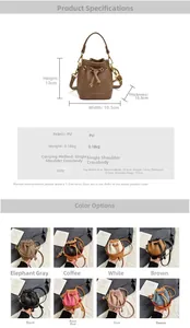 Tableau des dimensions du mini sac seau en PU affichant 13cm de haut et bandoulière de 116cm