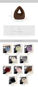 Dimensions détaillées et choix de couleurs pour le sac à main d'hiver en peluche