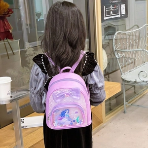 Purple girls backpack with mermaid design, sequins quicksand and a cute large bow knot