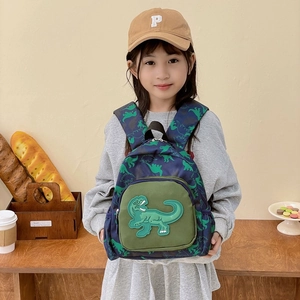 Zaino per bambini blu navy con stampe di dinosauri verdi per l'asilo e la scuola