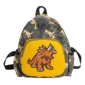 Zaino per bambini con dinosauri e stampa mimetica con tasca gialla con cerniera