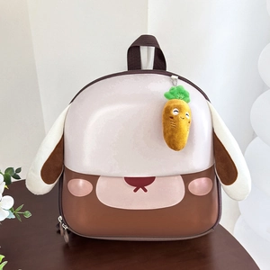 Vue détaillée du sac à dos rigide pour enfant avec oreilles en peluche et carotte