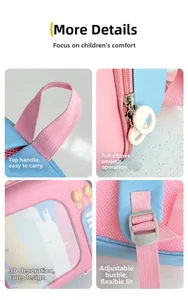 Vue détaillée du sac à dos rose avec poignée renforcée et décor de télévision