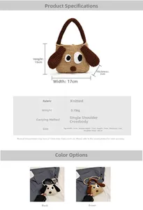 Detailed size specifications for handmade crochet cartoon dog crossbody bag for kids