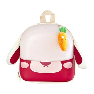 Sac à dos lapin pour enfants avec breloque carotte et coque rigide rouge et blanc
