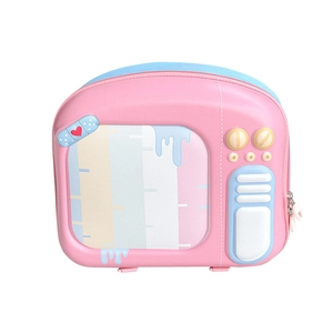 Sac à dos rigide TV rétro pour enfants en rose et bleu, design mignon de dessin animé