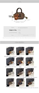 Detailed size guide and specifications for plaid mini bowling bag with strap dimensions