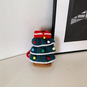 Kids Handmade Crochet Christmas Tree Shoulder Bag Knit Festive Crossbody Purse With Pompoms And Red Bow Cute For Toddler
