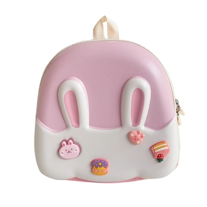 Schattige roze konijn rugzak met harde schaal voor meisjes met cartoon patches