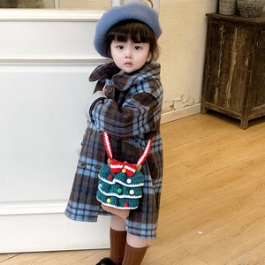 Kids handmade crochet Christmas tree shoulder bag with colorful pompoms and red bow