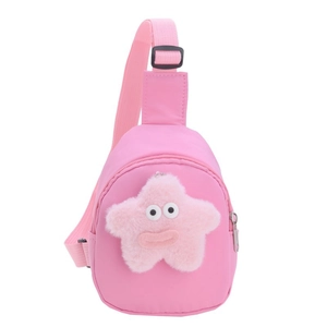 Marsupio rosa in nylon per bambini con stella di peluche e tracolla regolabile morbida