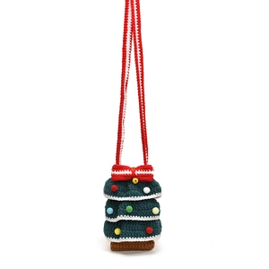 Sac à bandoulière en crochet fait main en forme de sapin de Noël pour enfants avec pompons