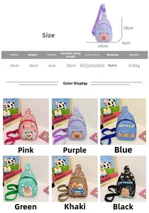 Size chart for cute Capybara cartoon kids chest bag made of nylon with adjustable strap