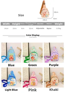 Guide des tailles détaillé pour sac enfant en nylon mesurant 14x18x6cm