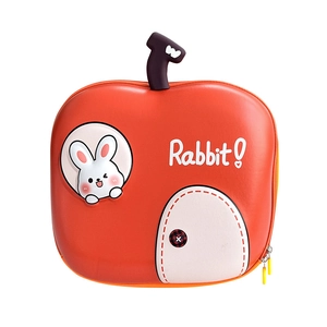 Zaino per bambini a forma di mela rossa con motivo a coniglio e guscio rigido lucido