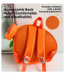 Detail of honeycomb mesh back panel and padded S-shape straps for breathable kids backpack