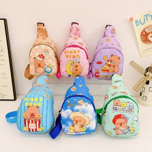 Sac De Poitrine En Bandoulière Pour Enfants Mignon Dessin Animé Capybara Piggy Bear Imprimé Nylon Sangle Réglable Voyage Décontracté Pour Garçons Filles