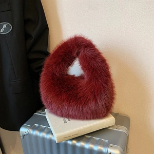 Sac À Main En Peluche Pour Femmes Fausse Fourrure Sac Hobo Doux Mode Hiver Couleur Unie Fourre-Tout Fermeture Éclair