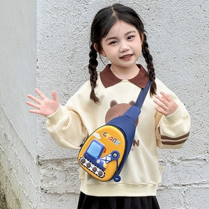 Sac de poitrine 3D jaune dessin animé pelleteuse pour enfants avec sangle réglable