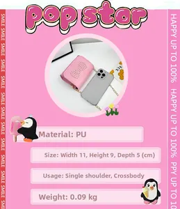 Detailed size view of pink girls' PU leather crossbody bag with pearls and bow