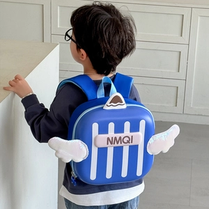 Cute blue hardshell toddler backpack with angel wings and stylish white stripe design