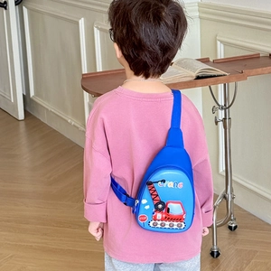 Sac bandoulière bleu pour enfants avec motif grue et sangle en nylon réglable