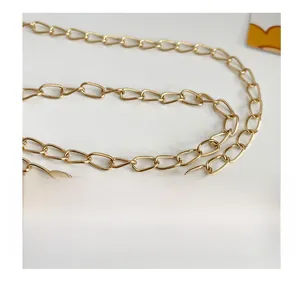 Detail shot of a golden metal chain strap for a girls' mini crossbody handbag