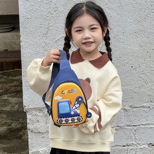 Sac de poitrine pour enfants avec motif grue 3D et coque rigide jaune imperméable