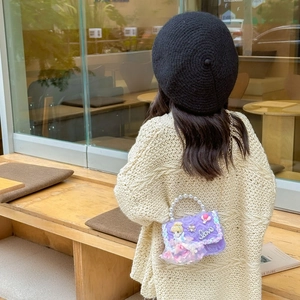 Sac bandoulière violet en tulle pour filles avec poignée en perles et princesse