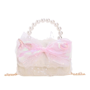 Sac à main perle princesse avec nœud en maille rose et breloque queue de poisson fille