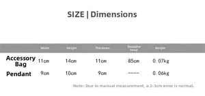 Guide des tailles détaillé du sac champignon au crochet affichant les dimensions