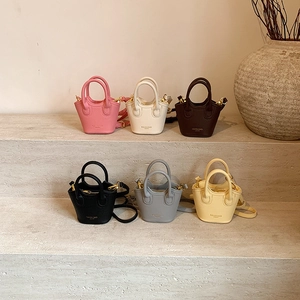 Kids Mini Crossbody Bag PU Leather Lychee Pattern Bucket Handbag Small Shoulder Tote For Girls Toddlers