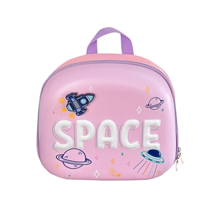 Pink cartoon space rocket backpack for kids with hardshell EVA material and cute patterns