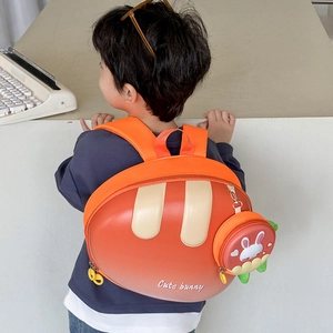 Cute carrot-shaped kids backpack with bunny ears and matching round coin purse