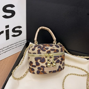 Mini leopard print crossbody bag for kids with gold chain strap and top handle