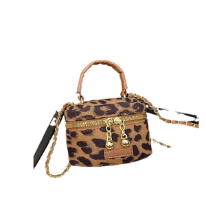 Kids leopard print mini crossbody bag with golden chain strap and top handle