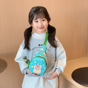 Cute Capybara print kids chest bag in mint green with adjustable green strap
