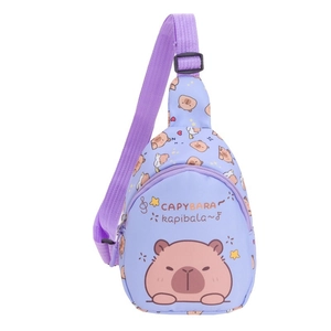 Cute purple cartoon Capybara crossbody chest bag for kids with adjustable strap