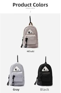 Detailed view of mini utility pouches in khaki, grey, and black with durable carabiners