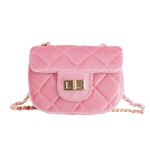 Mini sac à bandoulière en velours rose matelassé pour fille avec chaîne dorée et fermoir