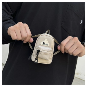 Mini off-white canvas crossbody coin purse with outdoor logo and dual zipper compartments