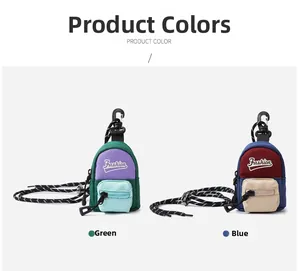 Mini shoulder bag coin purse with lanyards in green-purple and navy-burgundy colors