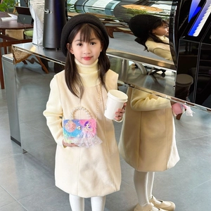 Chic rainbow plush mini handbag for girls with pearl handle and cartoon princess detail