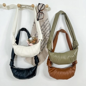 Kinder Croissant Tasche PU Leder Plissiert Mode Geknoteter Riemen Trendige Umhängetasche Für Jungen Mädchen