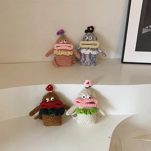 Kids Cartoon Monster Crochet Crossbody Bag Handmade Knitted Yarn Shoulder Pouch Funny Big Lips For Toddler Boys Girls