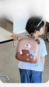 Detail view of the durable EVA hard shell and adjustable straps of a bear kids backpack