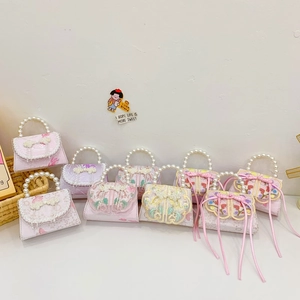 Petit Sac À Bandoulière Fille Poignée En Künstliche Perle Broderie Florale Sac À Main Doux Nœud Pompon Satin Tissu Chaîne